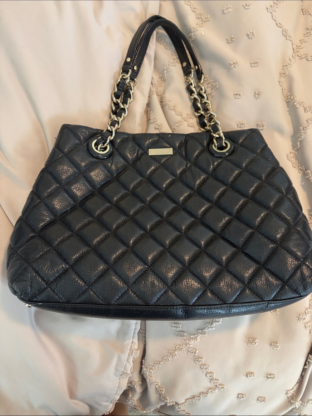 kate spade Black Quilted Shoulder Bag with Gold Chain Handles